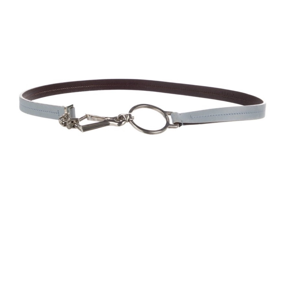 Prada Baby Blue Leather Belt with Silver Ring Hardware